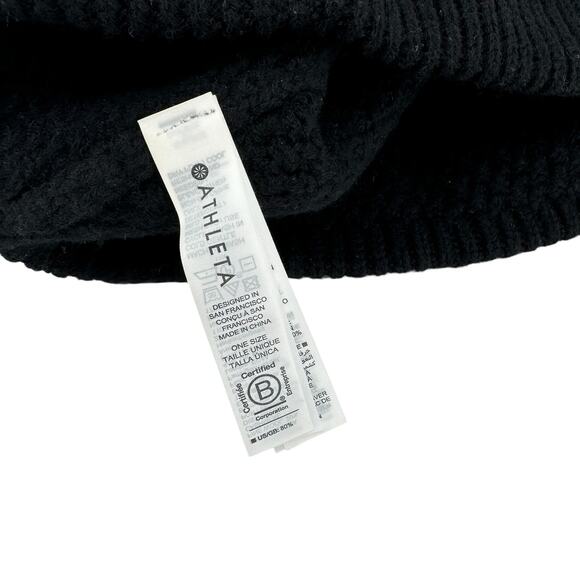 Athleta Wool Cashmere Beanie Black Rib Knit Winter Hat Apres Ski - Picture 5 of 6